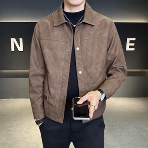男装皮衣2025秋季新款翻领修身男士皮夹克C317-5536-P145图片