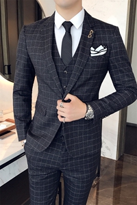 小格子西服套装礼服三件套西装礼服商务 SJT-X13-P280图片