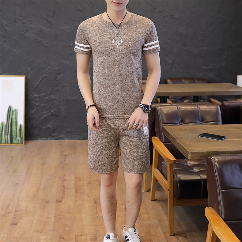 青少年新款五分裤半袖体恤休闲搭配套装男夏季衣服T731-P20,男装休闲套装,星座1206（原A206）