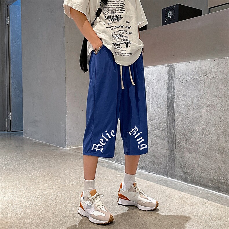 QK72272-P25冰丝七分裤男大码速干短裤男五分裤车景风格,男装休闲裤,电商A040