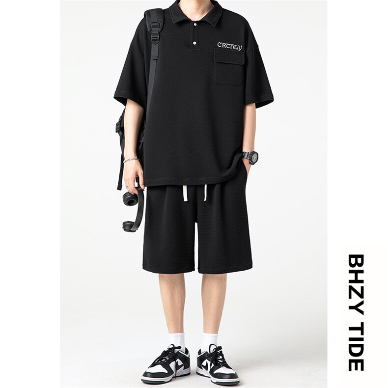 2023夏装港风日系新款宽松大码休闲运动套装XZ80028-P70,男装休闲套装,电商A042