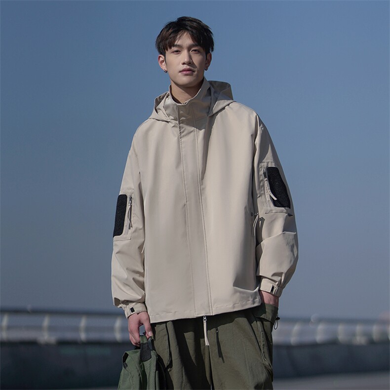 春季新款魔术贴连帽夹克潮流机能风百搭冲锋衣外套CYJK9235-P80,男装夹克,电商A128
