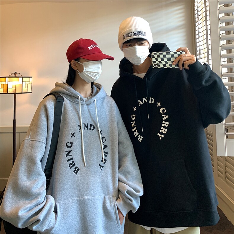 EQ102 字母发泡印花连帽套头情侣装秋装卫衣男韩版ins潮流外套P68图片