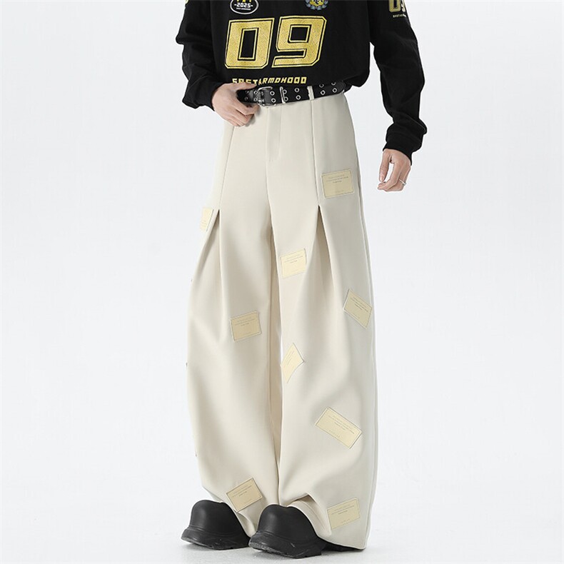 斜纹多标设计款西裤垂感休闲裤男简约拖地裤225-2-K03-P68-控88，男装休闲裤，星座225-2