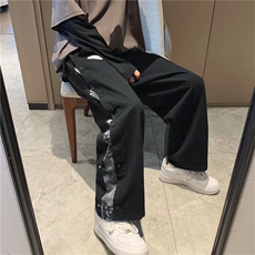 韩版阔腿直筒长裤宽松休闲裤街头ins拼接腰果花夏季K2350-p35，男装休闲裤，星座1008-1