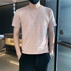 夏季薄款镂空针织短袖男t恤圆领潮流青年修身上衣，男装T恤，星座1013