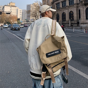 美式潮牌PU皮拼接毛呢棒球服外套男高级感炸街痞帅春季夹克图片