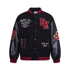 ins气质百搭新款潮流日系简约加厚龙凤尼拼皮棒球服流行文艺时尚，女装职业装，星座218-8