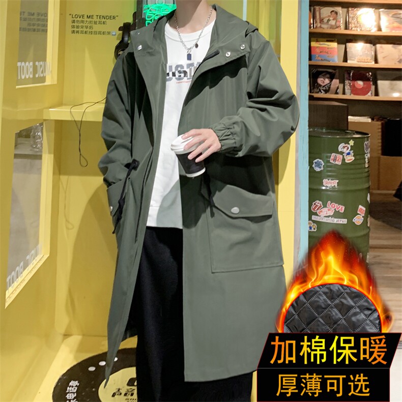 4W件加绒风衣男中长款大衣棉衣男F994薄P95加棉P110港风三图片