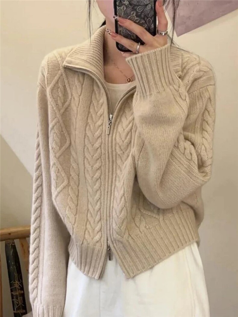 2025年秋季单件时尚百搭通勤简约休闲羊毛拉链开衫，女装羊毛衫，恩泰羊绒