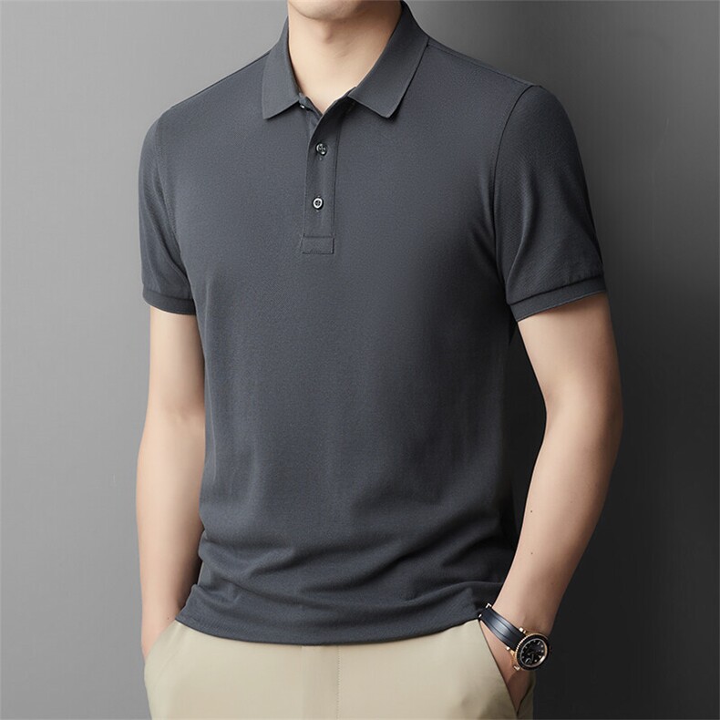 纯色短袖T恤男翻领休闲男装品端舒适透气polo衫上衣，男装Polo衫，钱塘6003（原4033）