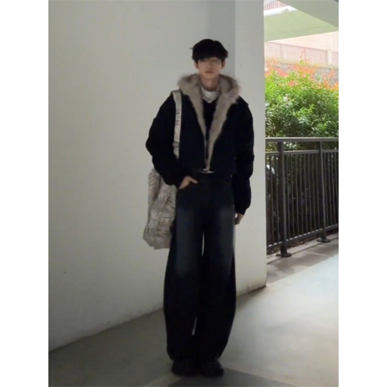 美式cleanfit毛茸茸座山雕连帽夹克棉服男女冬季加厚短款工装外套,男装夹克,四季星座505