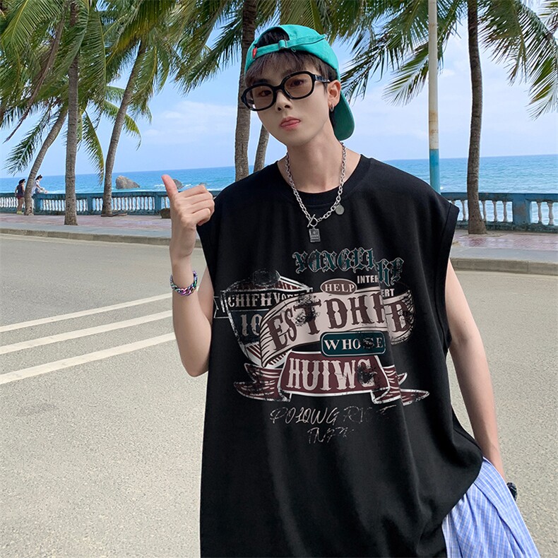 创意字母印花2023夏季港风男装无袖背心/马甲B239-1222-P23,男装背心/马甲,星座514-2(原B239)
