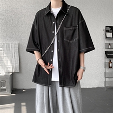 8XL-M冰丝牛仔短袖衬衫男款夏季薄款宽松慵懒衬衣外套DC28006P60，男装T恤，电商B312