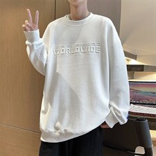 秋季港风学生外套圆领卫衣宽松落肩华夫格面料W3314P30，男装卫衣，星座301D-4(原星座1004-4）