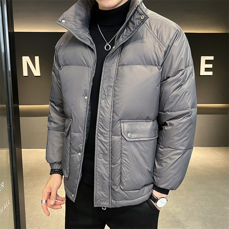 YR3316-P155冬季男装羽绒服工装口袋休闲青年外套 白鸭绒图片