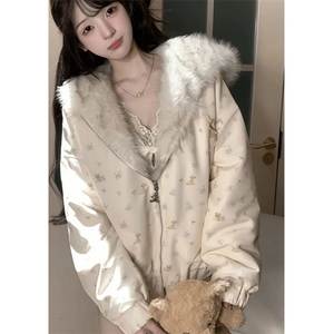 两面穿毛毛连帽外套女秋冬独特超好看加厚保暖毛绒上衣 M3626图片
