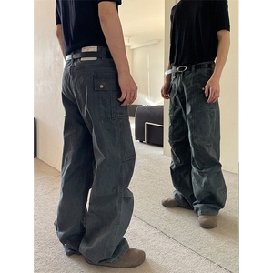 2025春季新品美式水洗做旧多口袋直筒工装裤男女宽松街头休闲裤子图片