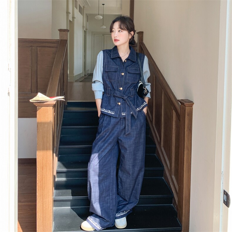 新品621-P195-K318牛仔套装上衣假2件套,女装套装/套裙,2C275