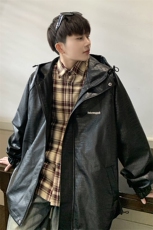 港风连帽鳄鱼纹PU皮衣大码情侣休闲冲锋衣夹克男JK8744P90控128，男装夹克，星座227-7