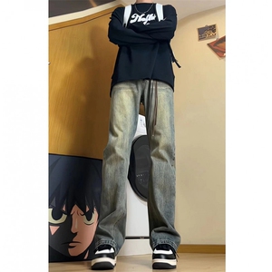 秋季美式ins高街hiphop重工艺水洗微喇复古蓝牛仔裤货号K2320P55图片