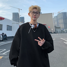 金属侧拉链头拼接卫衣男2026春装新款潮牌圆领宽松卫衣D339P58，男装卫衣，电商A335-1（原A458）