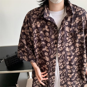 古着vintage巴洛克衬衫男短袖设计感高级花衬衣美式复古外套图片