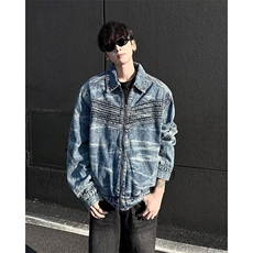 压褶复古牛仔外套男2025春秋新款美式小众宽松短款夹克W6317-P77，男装工装外套，星座412-3