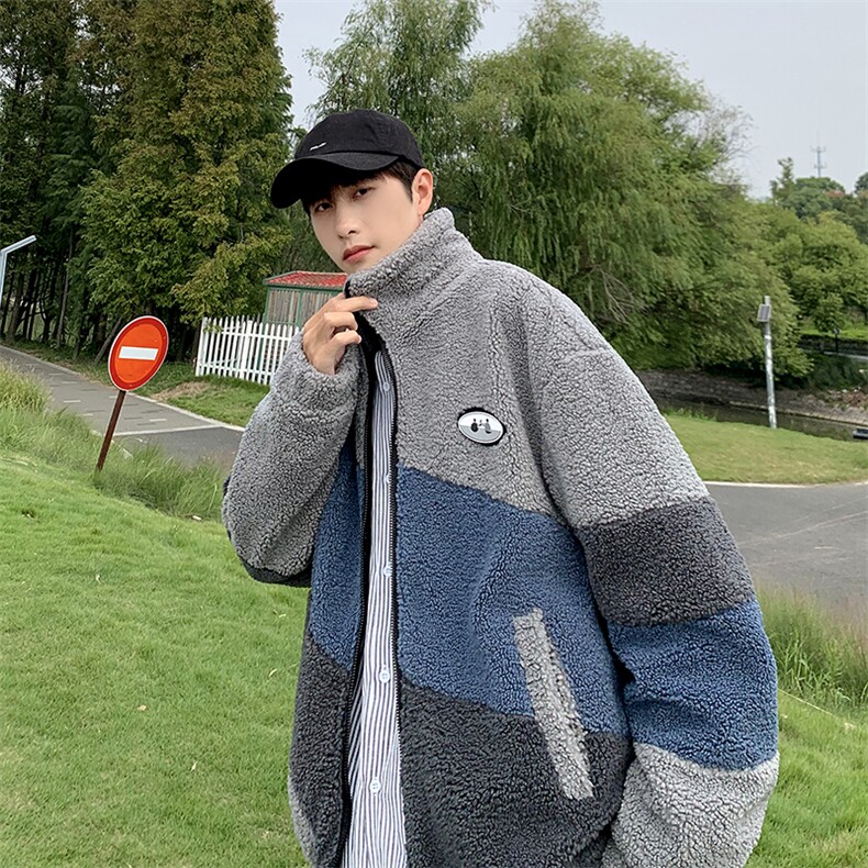 宽松羊羔毛保暖拼色棉衣立领棉衣216-2-BK55-P125控158加厚,男装棉衣,星座716-1