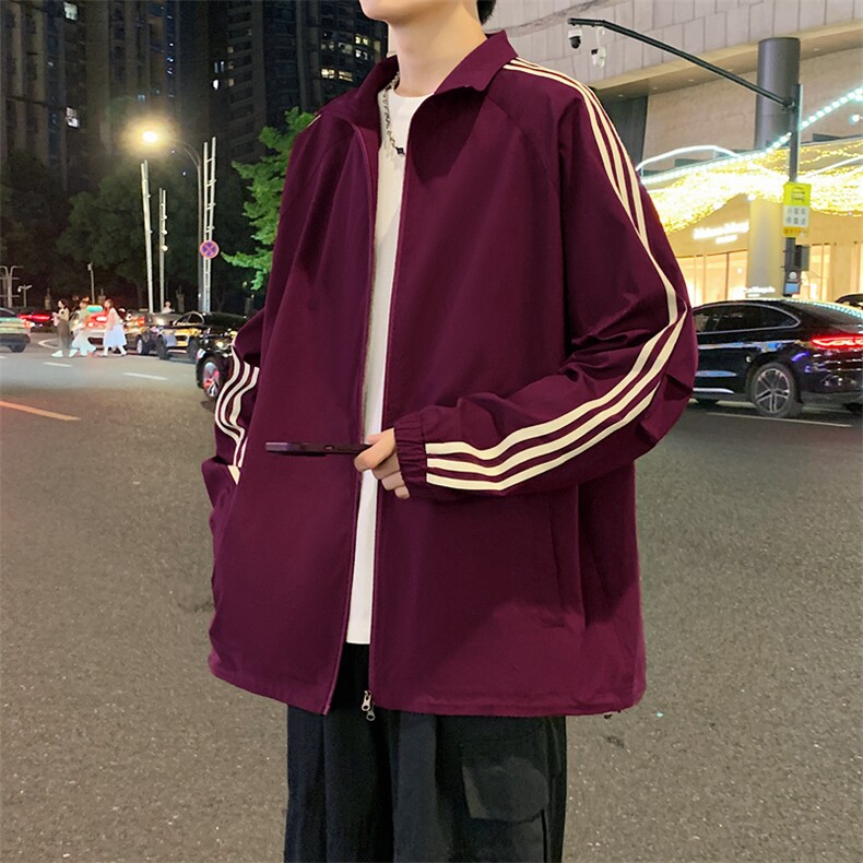 美式运动外套男春秋季休闲宽松复古立领条纹运动上衣夹克外套男潮，男装夹克，电商A409-1