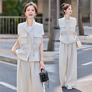 时尚套装女2026夏新款高级感气质轻熟风洋气马甲休闲阔腿裤三件套，女装套装/套裙，艾仟回(原伊仟回)