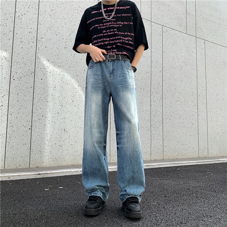 淡蓝复古蓝vibe牛仔裤vintage高街微喇浅蓝做旧cleanfitGJ335P55,男装牛仔裤,电商D256-1(原A064-1)
