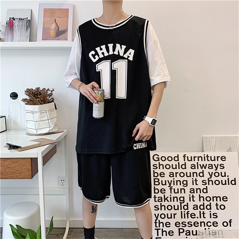 运动套装男夏季假两件休闲潮牌篮球服宽松队服短袖短裤TZ130-p36,男装休闲套装,星座1008