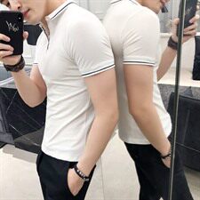 Polo衫棉2021年常规条纹潮青春流行短袖休闲修身型印花青少年，男装Polo衫，电商C301
