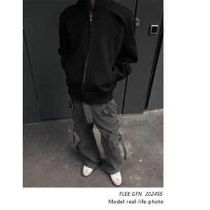 W9423-P68 网图现货 新款重磅开衫连帽卫衣美式复古解构高街外套图片