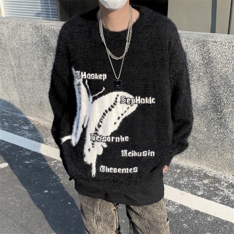 美式复古潮牌仿水貂毛蝴蝶毛衣男秋冬慵懒风针织衫上衣M1645-P55,男装针织衫/毛衣,星座512-4