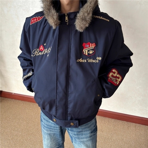 美式复古刺绣徽章座山雕棉衣外套男女冬季小众保暖夹克图片