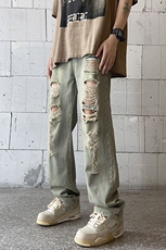 美式高街破洞牛仔裤男潮牌个性显高休闲裤G431/P45，男装牛仔裤，电商D202-1