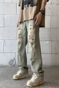 美式高街破洞牛仔裤男 潮牌个性显高休闲裤G431/P45图片