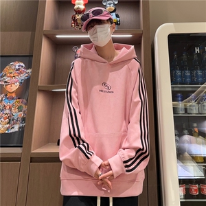 秋冬潮流百搭休闲宽松条纹刺绣连帽卫衣212-2-DY113-特P55图片