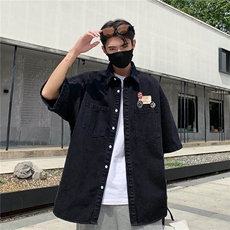2025夏新款五分袖潮方领男ins简约文艺衬衫C1012，男装T恤，星座1108