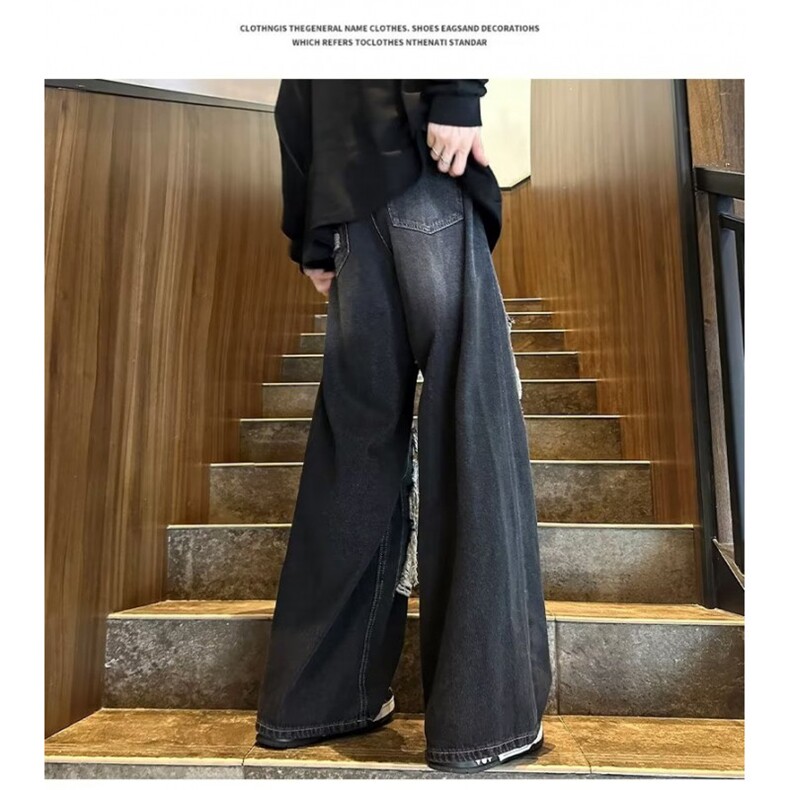美式复古破洞牛仔裤痞帅炸街直筒阔腿牛仔裤1001-1-X09-P48,男装牛仔裤,星座1001-1