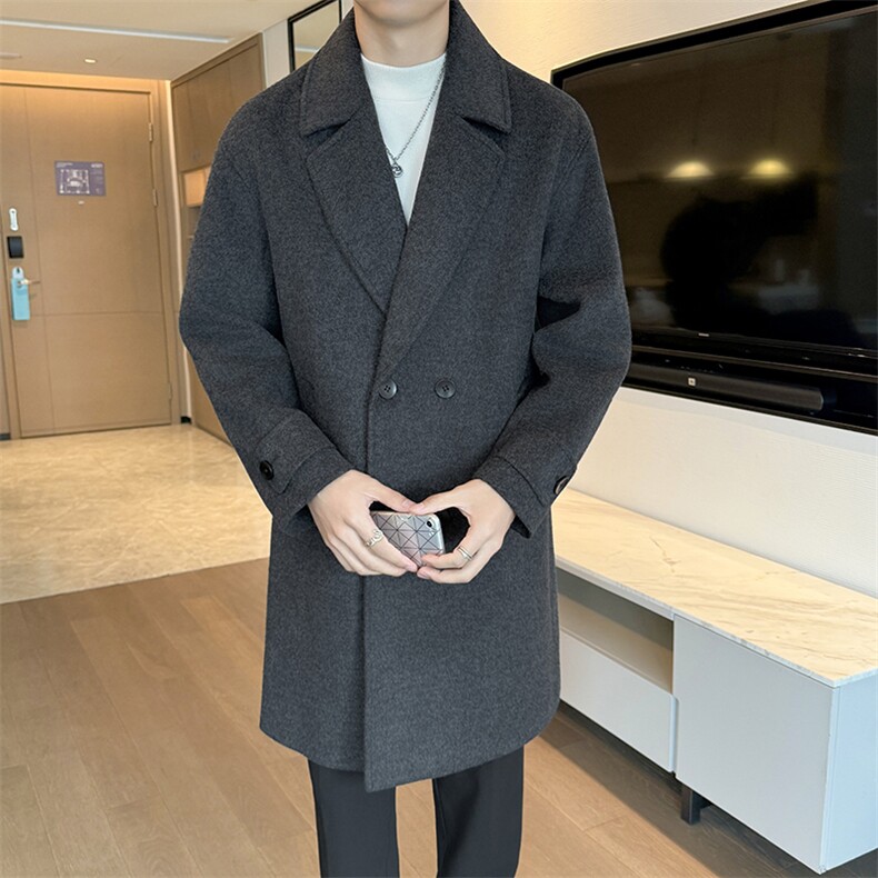 2025秋冬抖音老钱风男士宽松毛呢大衣翻领中长款风衣MY75-180,男装风衣,电商B278