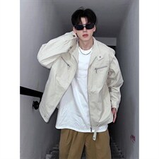 26春装高品质老钱风立领夹克外套男女美式潮牌拉链工装风宽松上衣，男装夹克，电商A486