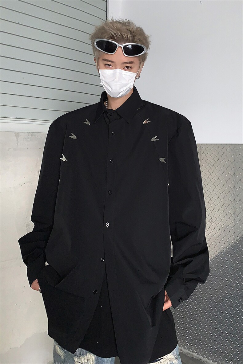 男装衬衫24春季金属设计感男休闲长袖衬衣衫XZ514-2-202416-P78,男装衬衫,星座514-2(原B239)