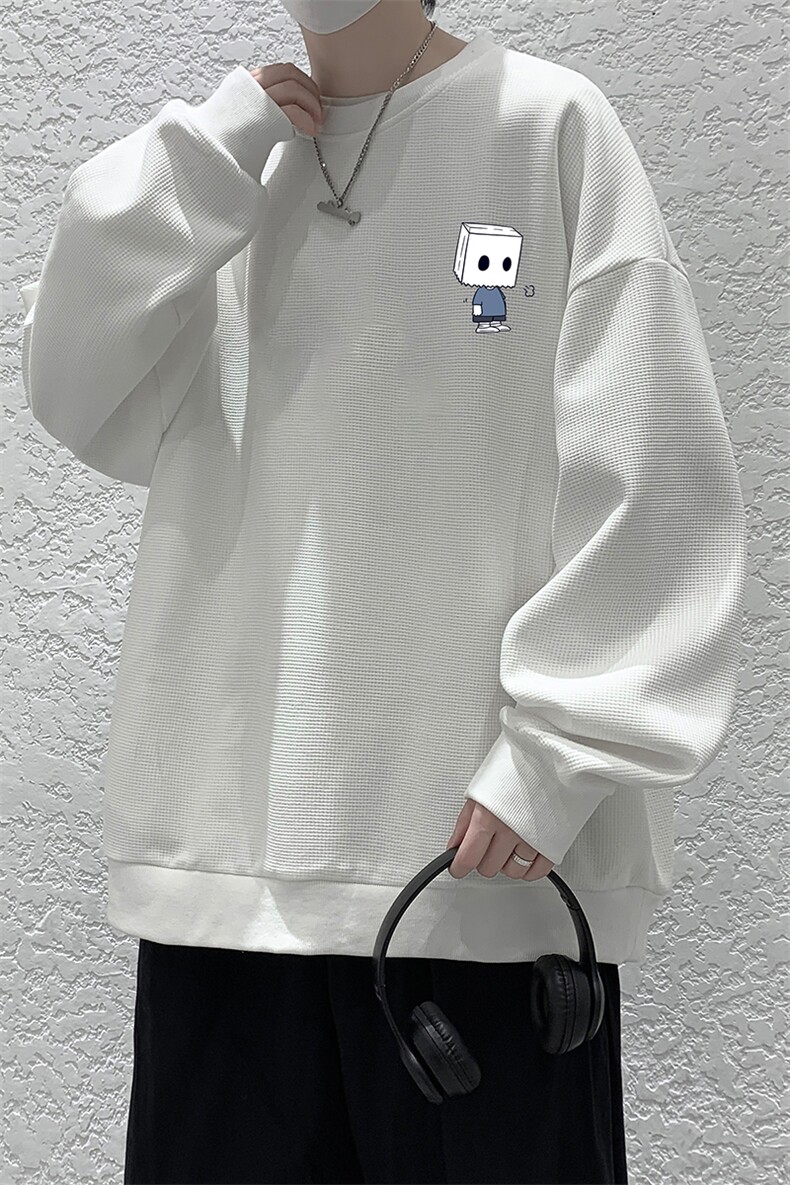 5XL华夫格卫衣男大码胖子圆领长袖t恤HW76400-P30加绒款-P40,男装卫衣,电商A040