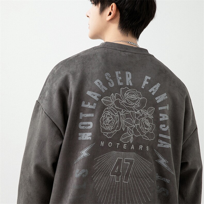 2023春新款麂皮绒美式街头宽松圆领套头卫衣23086-P55控85,男装卫衣,星座914-3