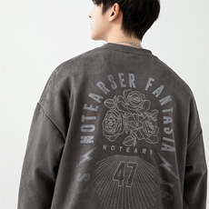 2023春新款麂皮绒美式街头宽松圆领套头卫衣23086-P55控85，男装卫衣，星座914-3