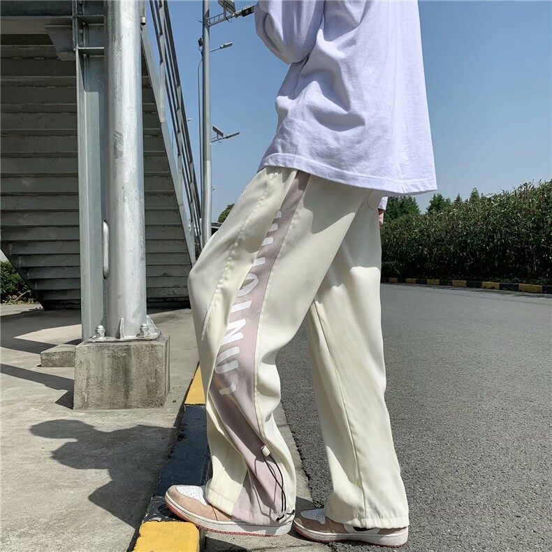 字母拼接男士夏季韩版潮流休闲长裤潮牌ins宽松直筒阔腿裤K26-P30,男装休闲裤,星座1008