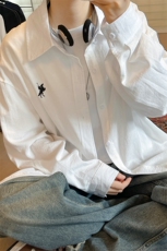 马标刺绣男夏季穿搭宽松松弛感长袖衬衣薄款上衣C2258-特价P40，男装衬衫，电商A007